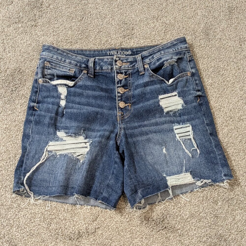 MAURICES Mid-Rise Distressed Button Fly Blue Jean Cut-Off Shorts; Size 8